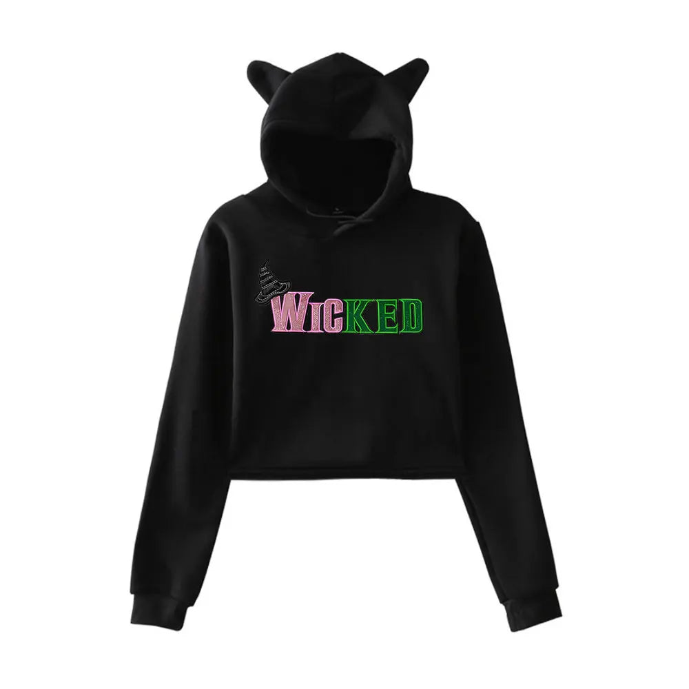 Wicked Changed For Good Defy Gravity Vintage 90s Streetwear Hoodie Fashion Merch Hoodies Sweatshirts for Girl Cat Ear Crop women