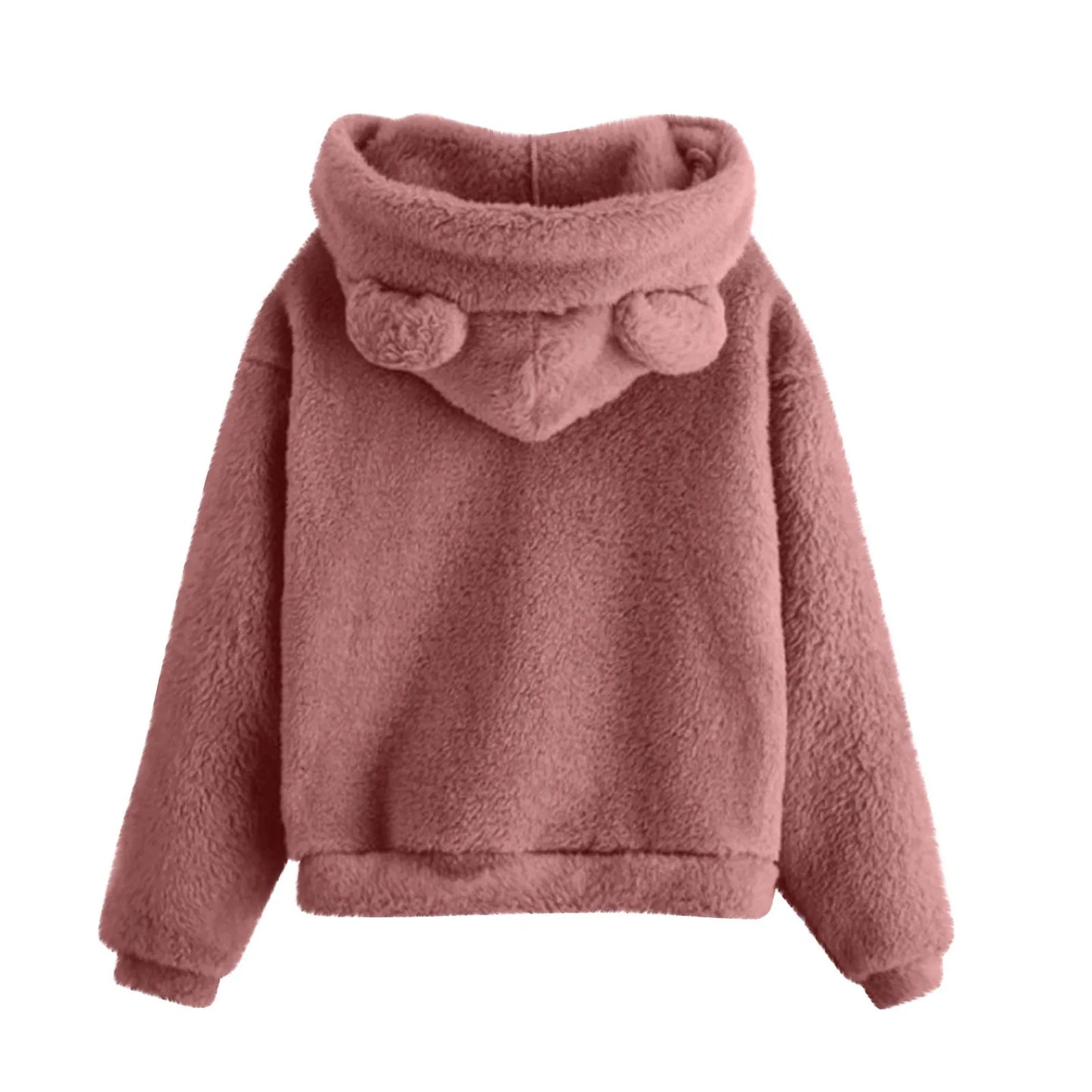 Autumn Women's Hoodies Long Sleeve Bear Ear Hood Sweatshirt Cute Plush Warm Casual Hoodie Tops Fleece Hooded Pullovers