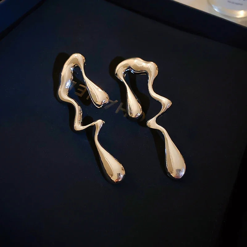 Personality Liquid Stud Earrings For Women Exaggerated Irregular Gemetric Ear Studs Simple Fashion Ear Jewelry Girls Gifts