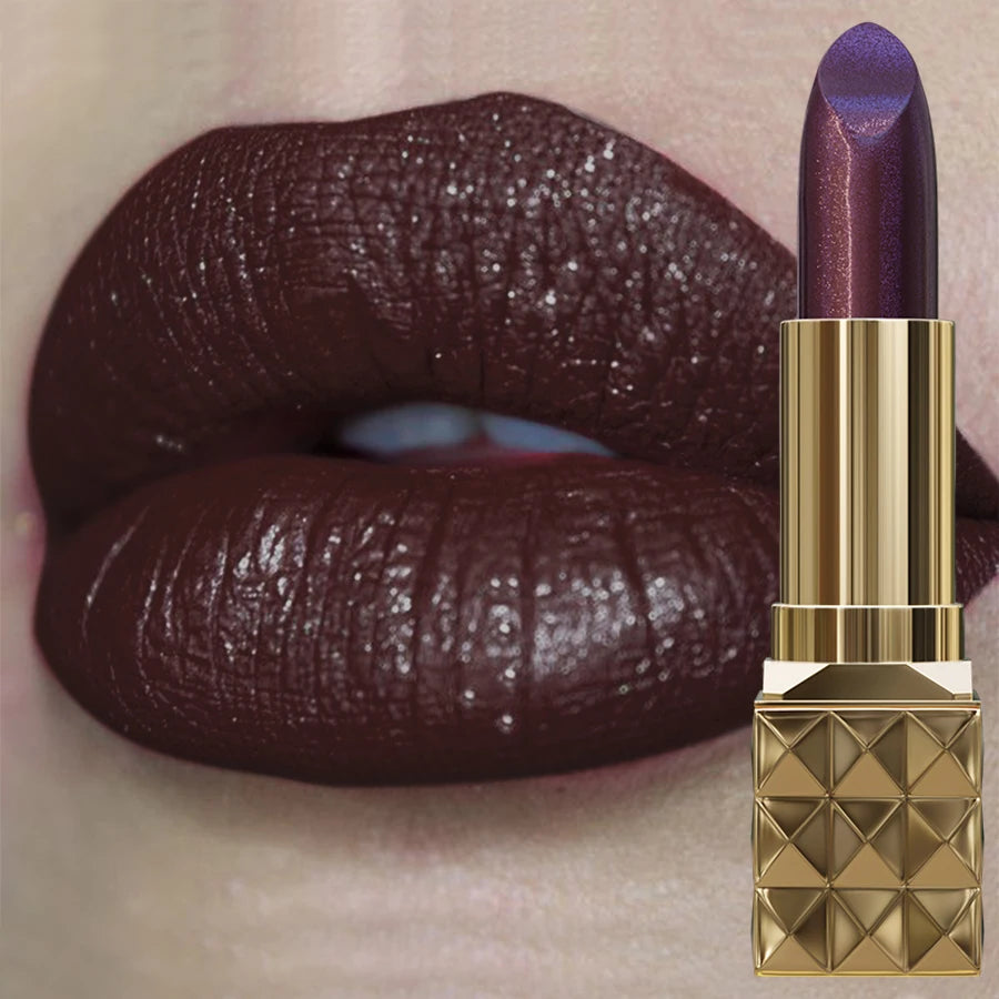 1pc Sexy Glitter Shiny Red Lipstick Pearlescent Lip Tint, Long Lasting Lip Senior Matte Lip Makeup Gifts for Women Metallic  lip