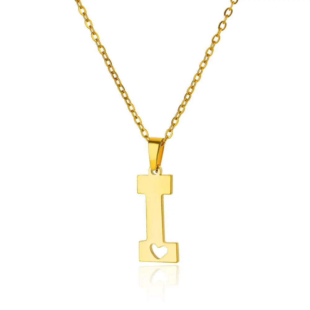 Stainless Steel Heart Letter Pendant Necklaces for Women Men Gold Color Initials Necklace Valentine's Day Jewelry Couple Gift