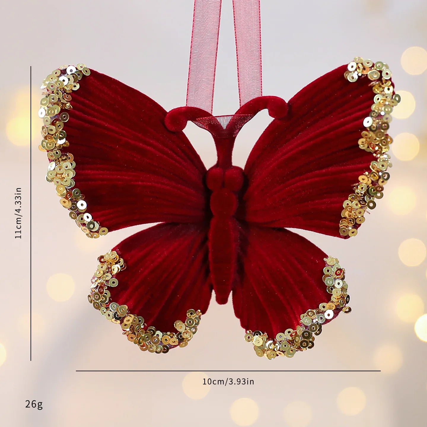 2026 Merry Christmas Ornaments Red Flocked Burgundy Christmas Tree Hanging Decorations Pendants Holiday Party Decor