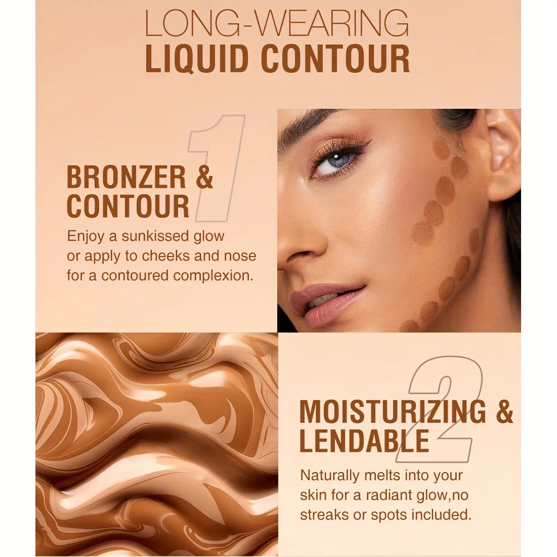 2 Colors Liquid Contour Cream, Long-Lasting Matte Effect, Silky And Waterproof Texture, Matte Effect, Face Bronzer, Face Makeup