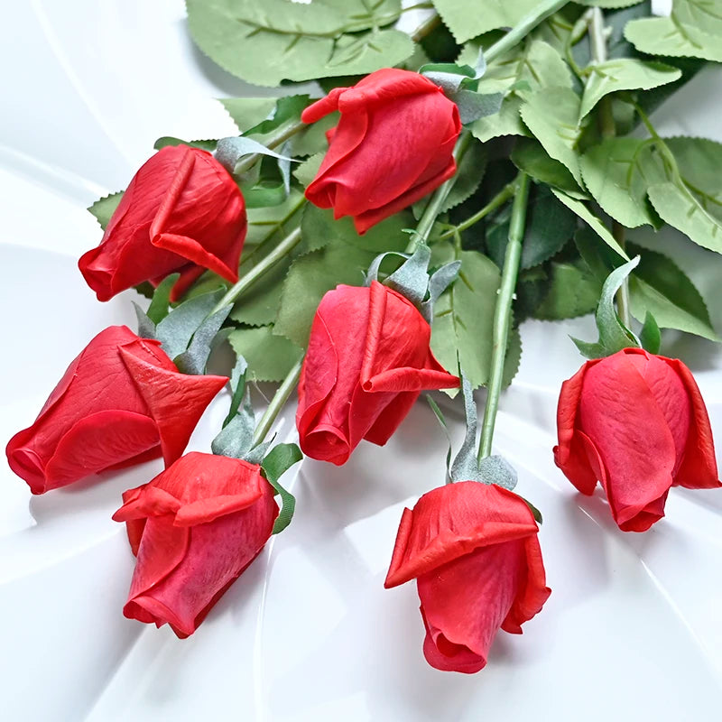 7 Pcs Real Touch Rose Branch Stem Latex Rose Hand Feel Felt Simulation Decorative Artificial Silicone Rose Flowers Home Wedding