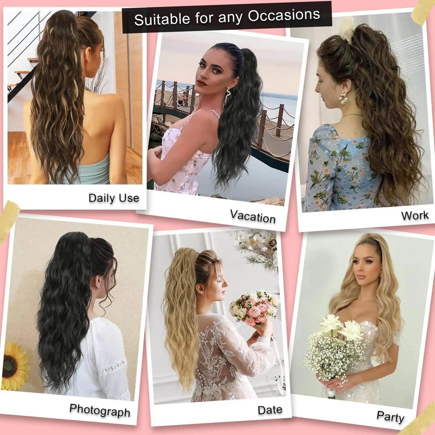 26inch Synthetic Long Curly Wavy Ponytail Extension Drawstring Ponytail Hair Extensions for Women Hairpiece for Daily Use Party