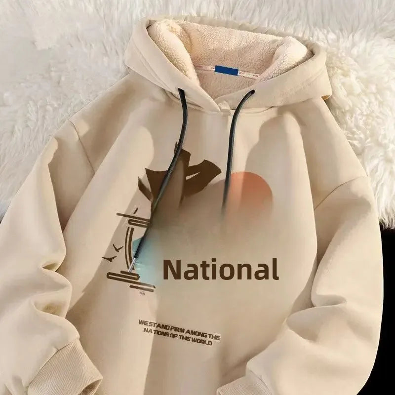 Lamb Velvet Hoodie Men's Loose Fit Casual Sportswear Autumn Winter Men's Jacket 1/2 Brand None Origin China