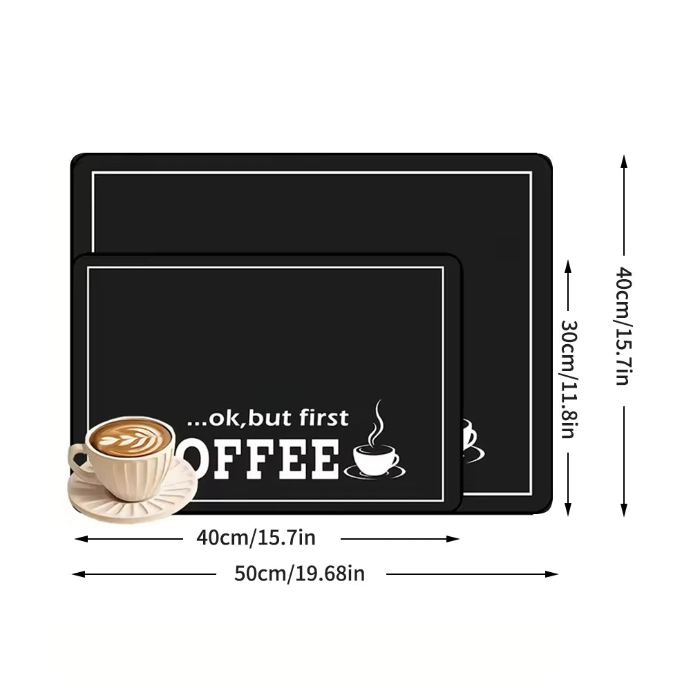 1pc black letter Coffee printed coffee machine mat modern minimalist style kitchen counter quick water absorption drying mat