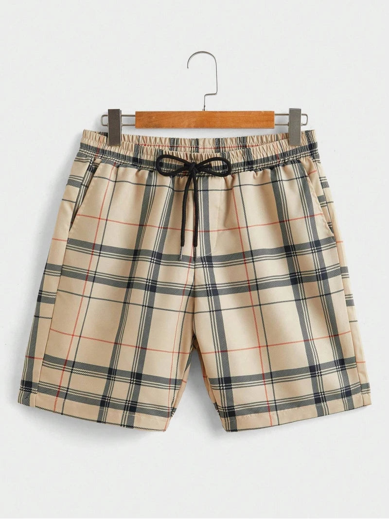 Street Casual Men's Suit Personalized Fashion Plaid Printed Pattern Short Sleeve Lapel Shirt and Shorts Men's Two Piece Set