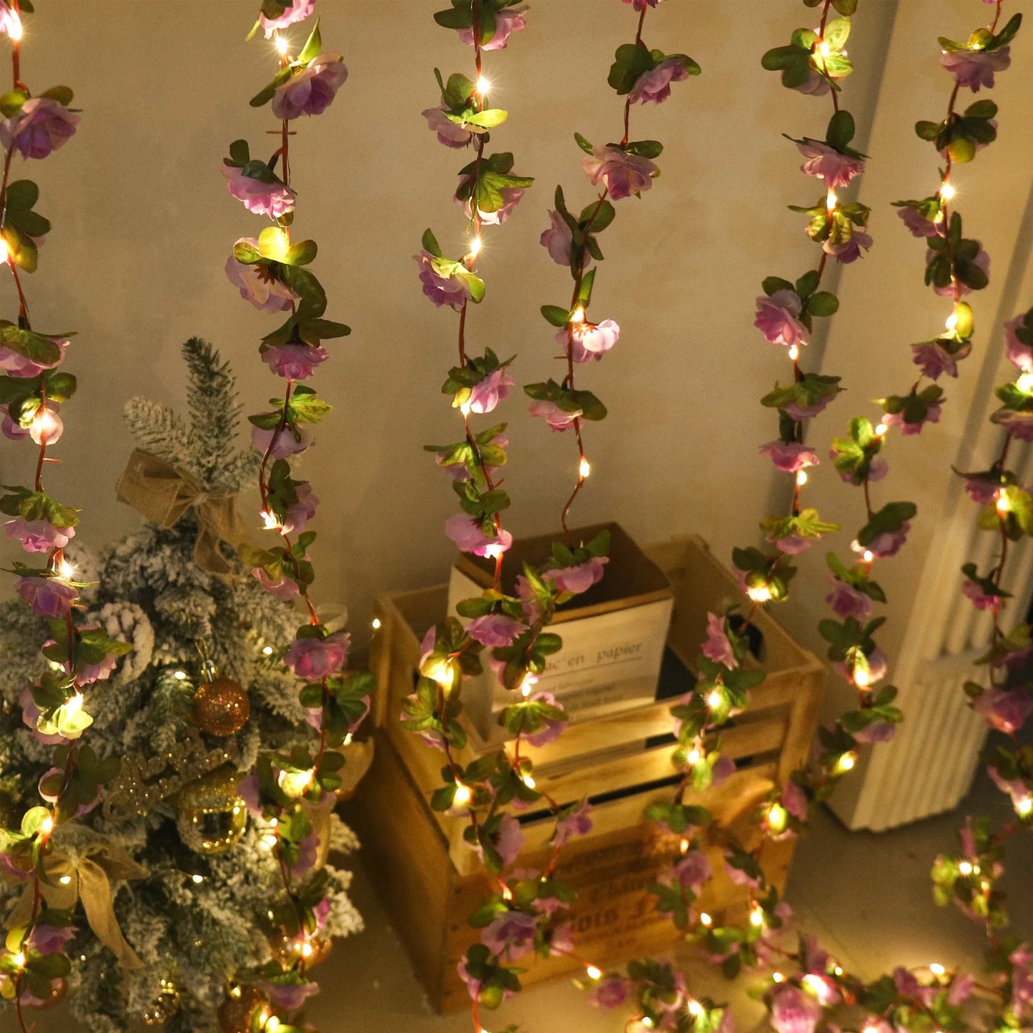 250CM Rose Vine With LED Lights Artificial Flowers Wedding Home Room Decoration Spring Autumn Garden Arch Christmas Rattan Vine