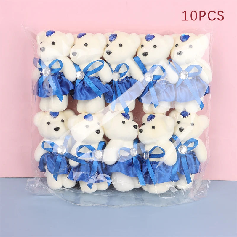 10Pcs 12cm Valentine'S Day Bear Flower Bouquet Cartoon Plush Doll Teddy Bear Bouquets Graduation Birthday Wedding Gifts