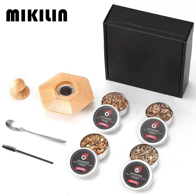 Whiskey Smoker Kit Wooden Smoked Wood Hood For Drinks Cocktail Smoker Wood Chip Infuser Set Kitchen Bar Accessories Tools