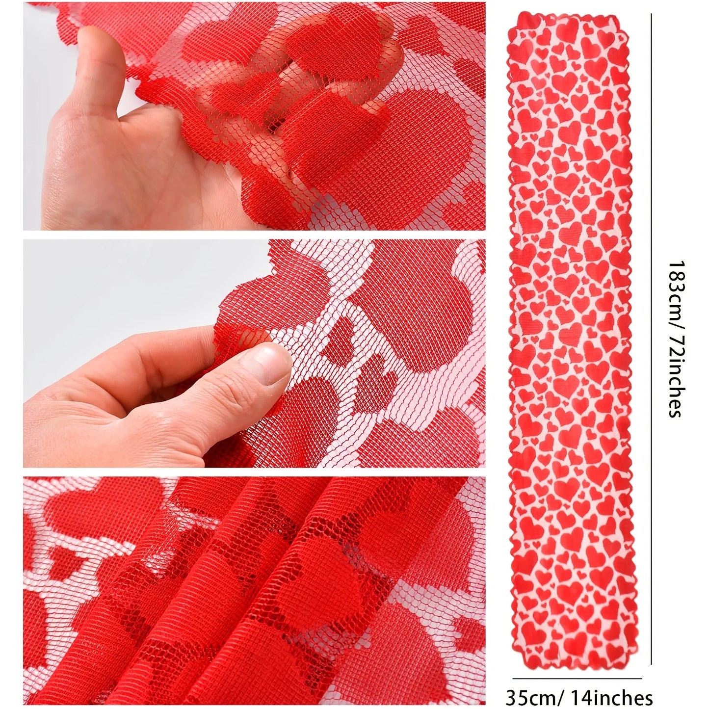 [Valentine's Day] 1 Valentine's Day Red Heart Lace Table Runner |  No Assembly Required, Home Dining Table Decoration