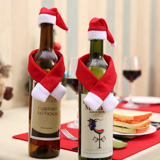 1Set Christmas Wine Bottle Cover Santa Claus Christmas Hat for Wine Bottle Ornament Christmas Party Decoration for Home New Year