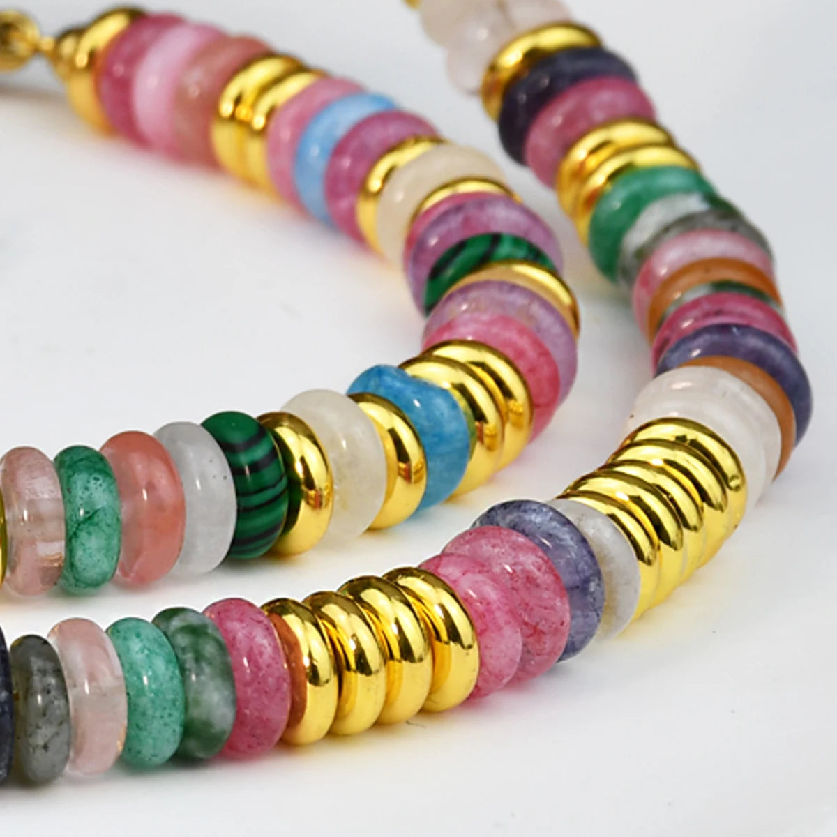 Yumfeel 2PCS Necklace Bracelet Set Bohemia Colorful Natural Stone Beaded Handmade Women Jewelry Gift Summer Vacation Surf Decor