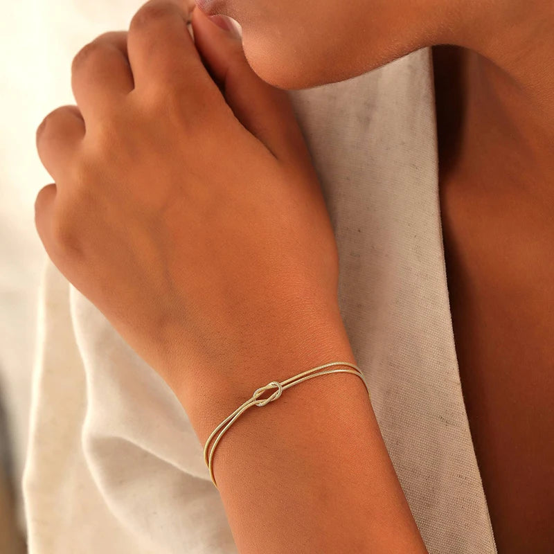 Stainless Steel Knot Snake Chain Bracelet for Couple Handmade Knot Bracelet Gold Silver Color Valentine's Day Jewelry Gifts