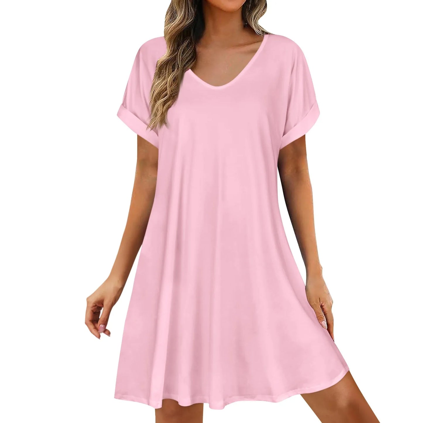 2025 Women Summer Dresses Sex Bikini  Short Sleeve Casual Beach T-shirt Dress Round Neck Loose Swing Sundress