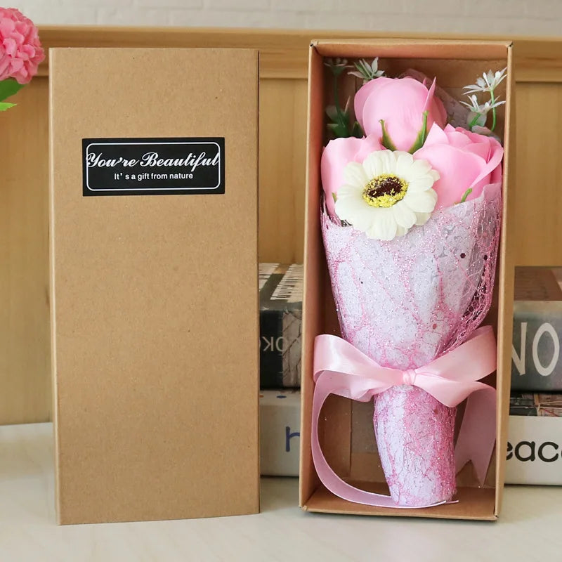 Valentine's Day Soap Flower Bouquet Home Deocration Handmade Soap Flower Bouquet Romantic Rose & Carnation in Gift Box for Women