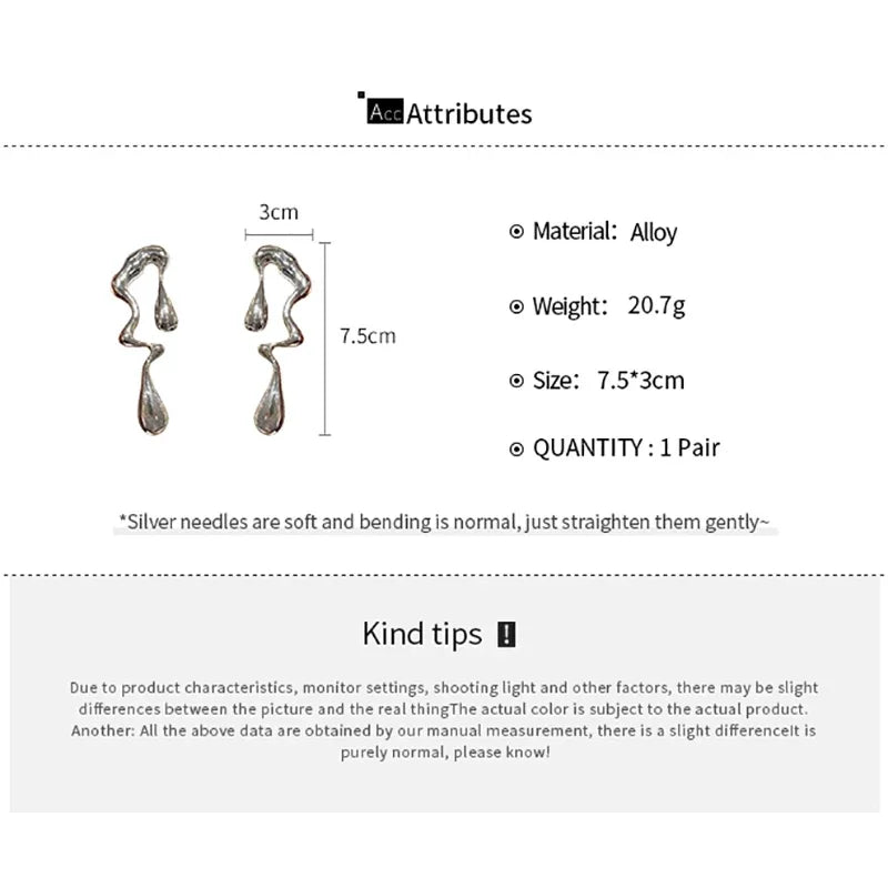Personality Liquid Stud Earrings For Women Exaggerated Irregular Gemetric Ear Studs Simple Fashion Ear Jewelry Girls Gifts