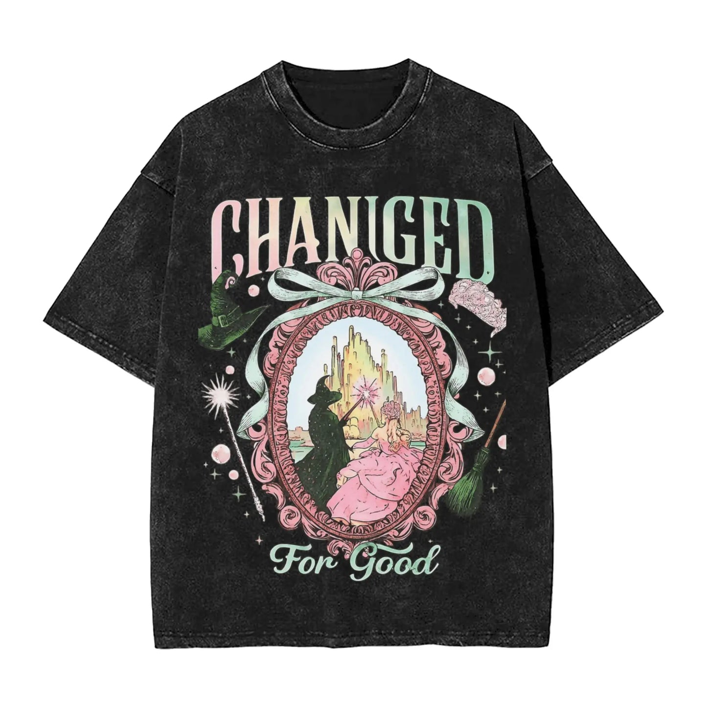 Wicked The Musical Glinda Elphaba For Good T Shirt Washed Short Sleeve T-Shirt Vintage Men Women Streetwear Graphic Printed Tees