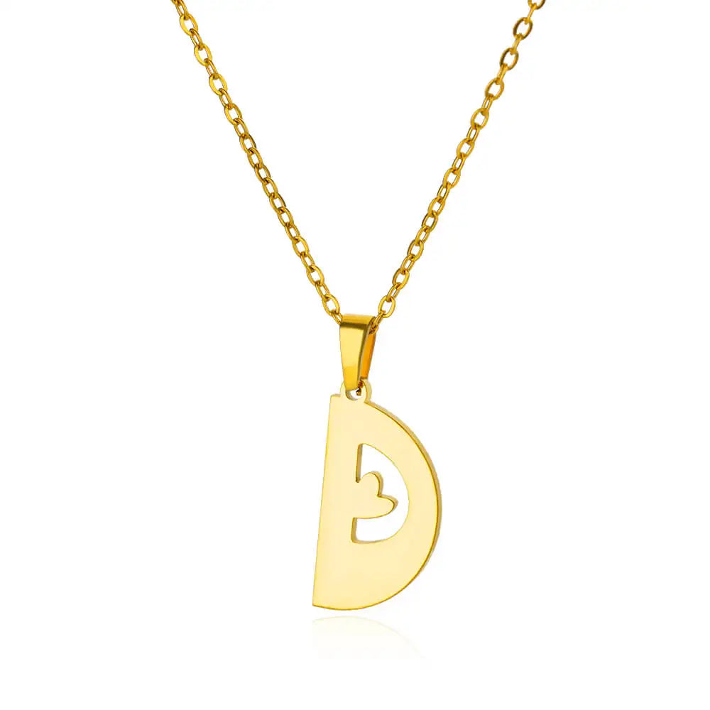 Stainless Steel Heart Letter Pendant Necklaces for Women Men Gold Color Initials Necklace Valentine's Day Jewelry Couple Gift