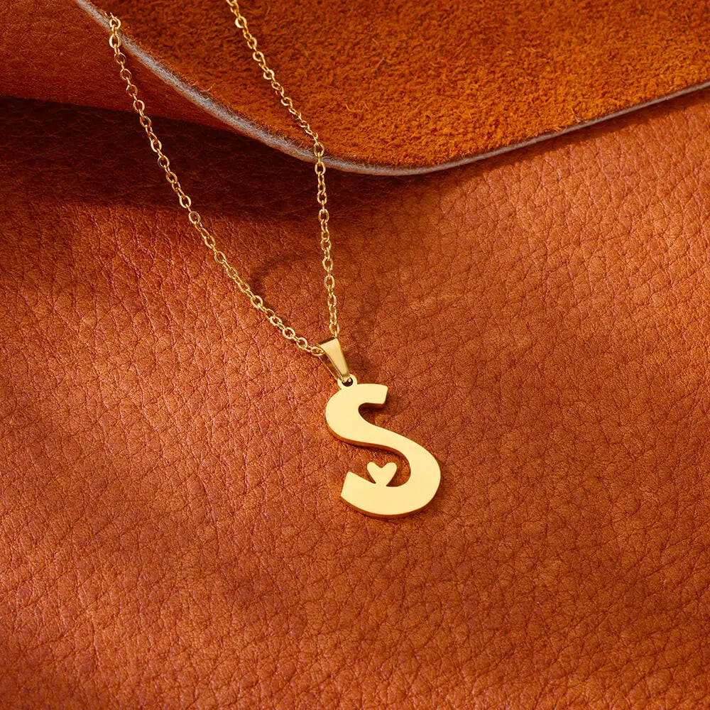 Stainless Steel Heart Letter Pendant Necklaces for Women Men Gold Color Initials Necklace Valentine's Day Jewelry Couple Gift