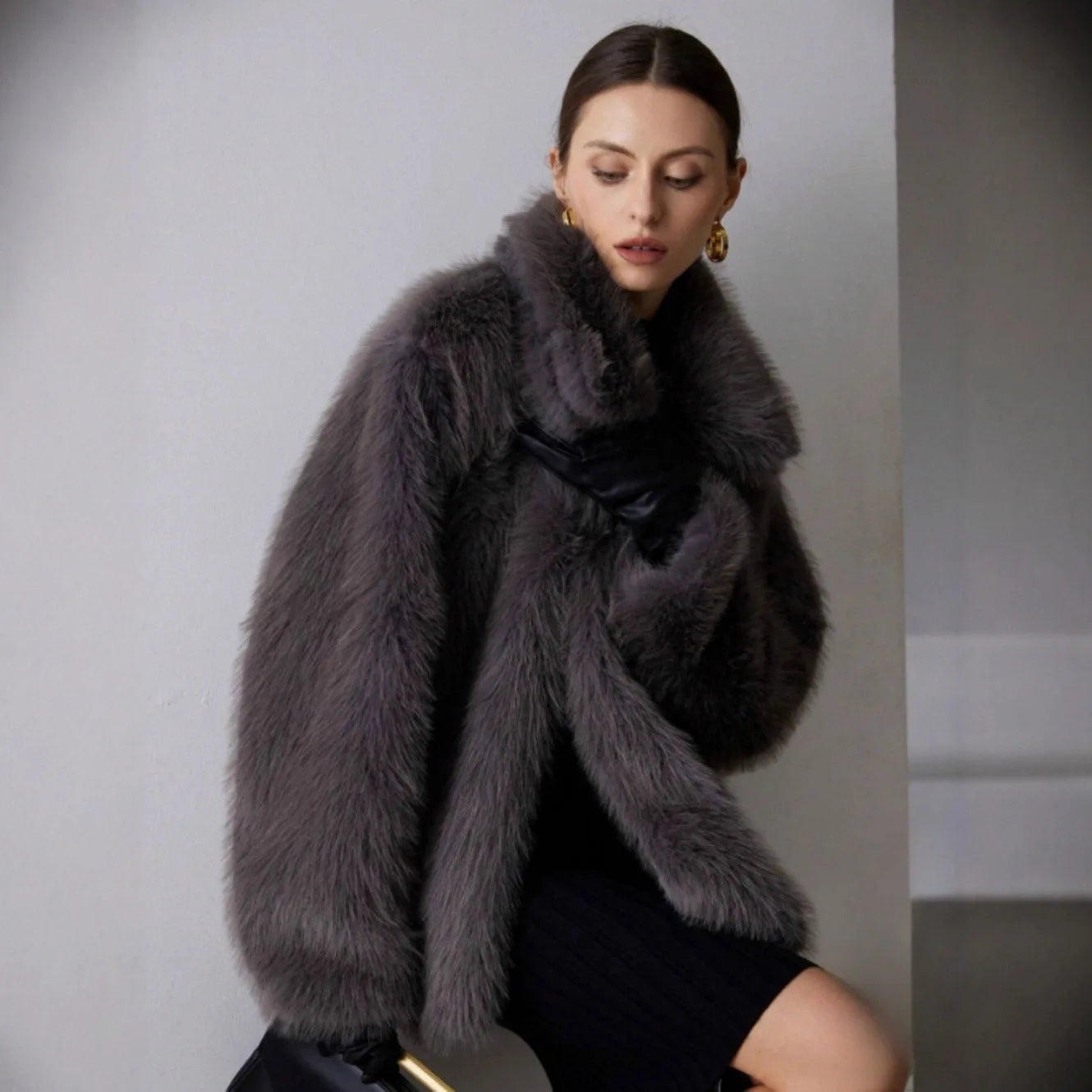 2025 Autumn Winter New Fashion Women's Solid Color Turn-down Collar Long Sleeve Simple Basic Elegant Faux Fur Jacket Female Coat