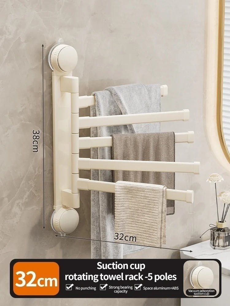 No Need To Drill Suction Cup Rotating multi-bar towel rack Bathroom hanger Folding artifact Multifunctional shelf Kitchen shelf