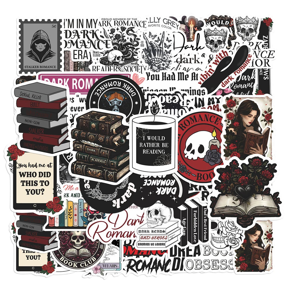 10/30/50pcs Dark Romantic Readers Cartoon Stickers Gothic Aesthetic Skull Decals Notebook Guitar Phone Laptop Sticker Decoration