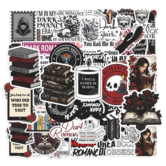 10/30/50pcs Dark Romantic Readers Cartoon Stickers Gothic Aesthetic Skull Decals Notebook Guitar Phone Laptop Sticker Decoration