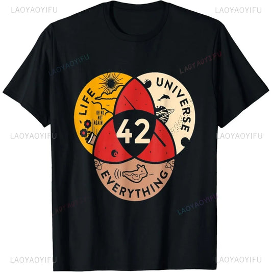 Hot Sale 42 Answer To Life Universe and Everything Science Vintage T-Shirt Casual Fashion Streetwear Man Tshirt Loose Women Tees