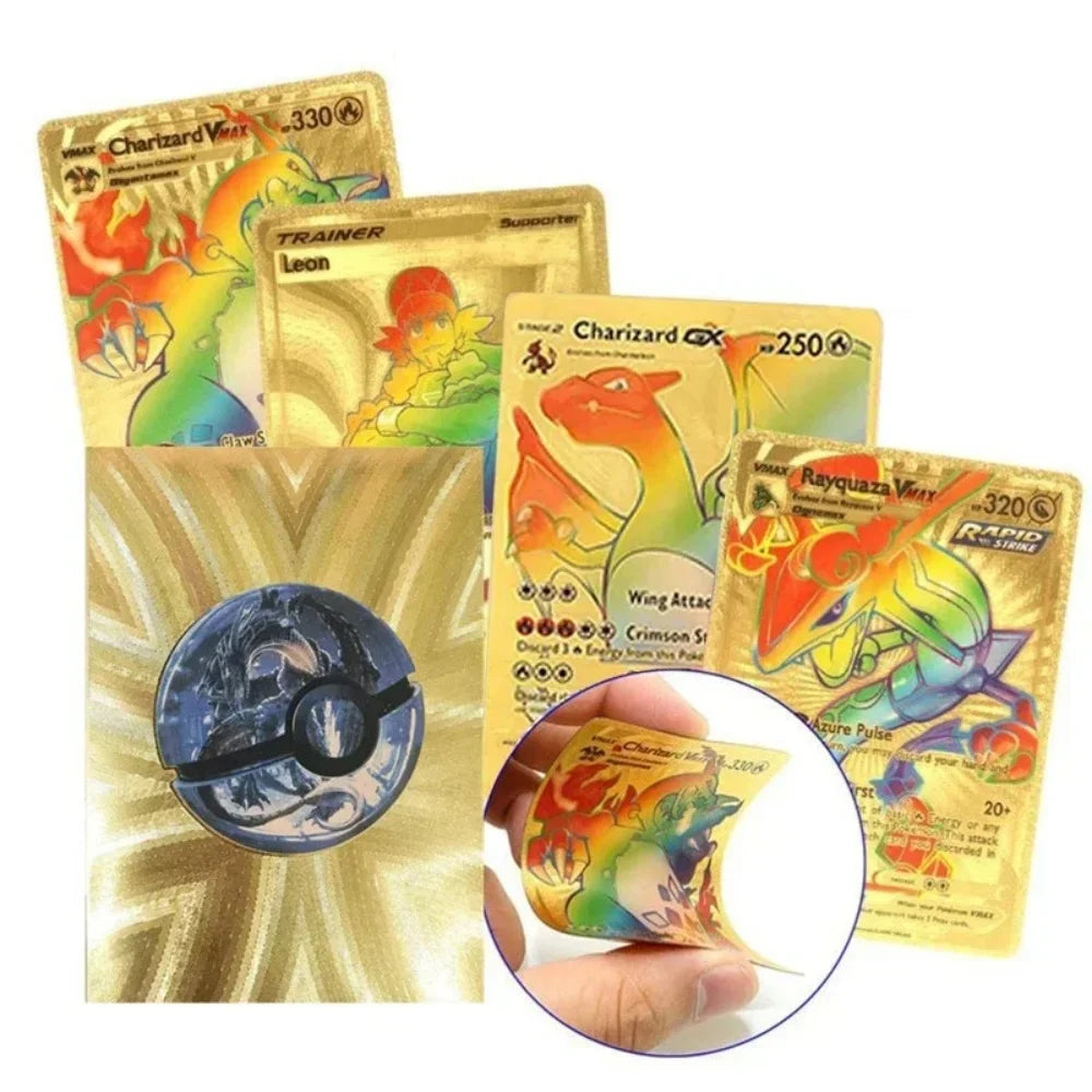 27-55Pcs Pokemon 3D Cards Colorful Shining English Spanish Vmax Gx Charizard Pikachu Trading Collection Battle Card Toys Gifts