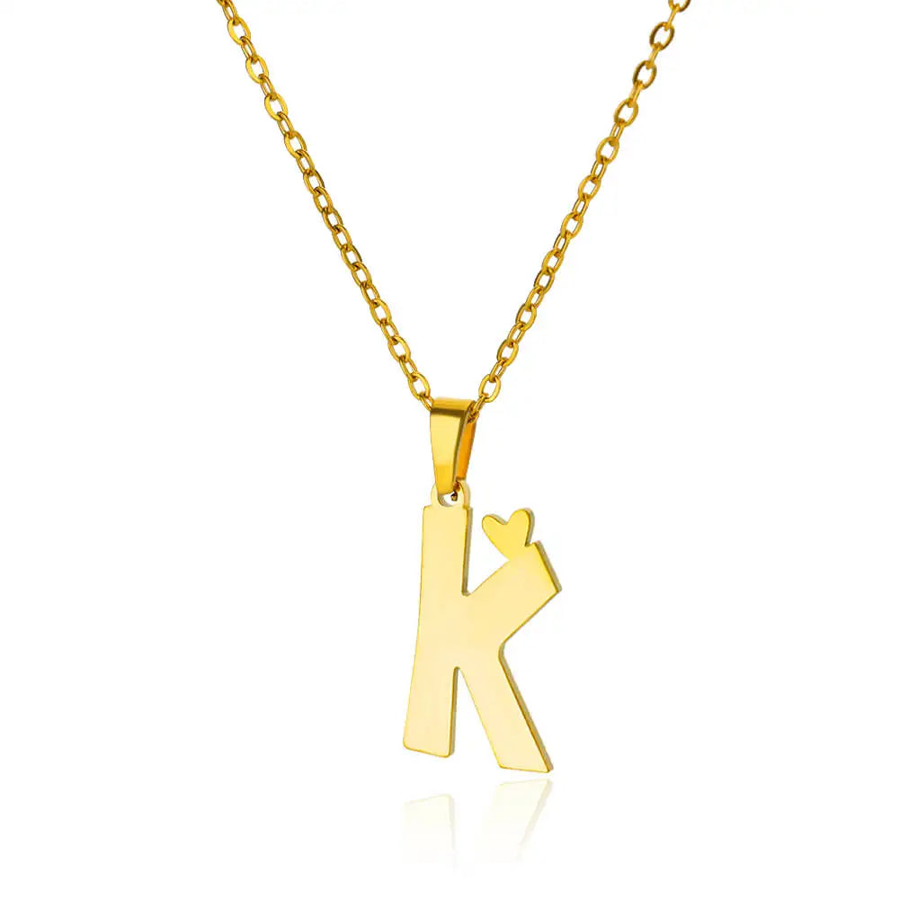 Stainless Steel Heart Letter Pendant Necklaces for Women Men Gold Color Initials Necklace Valentine's Day Jewelry Couple Gift
