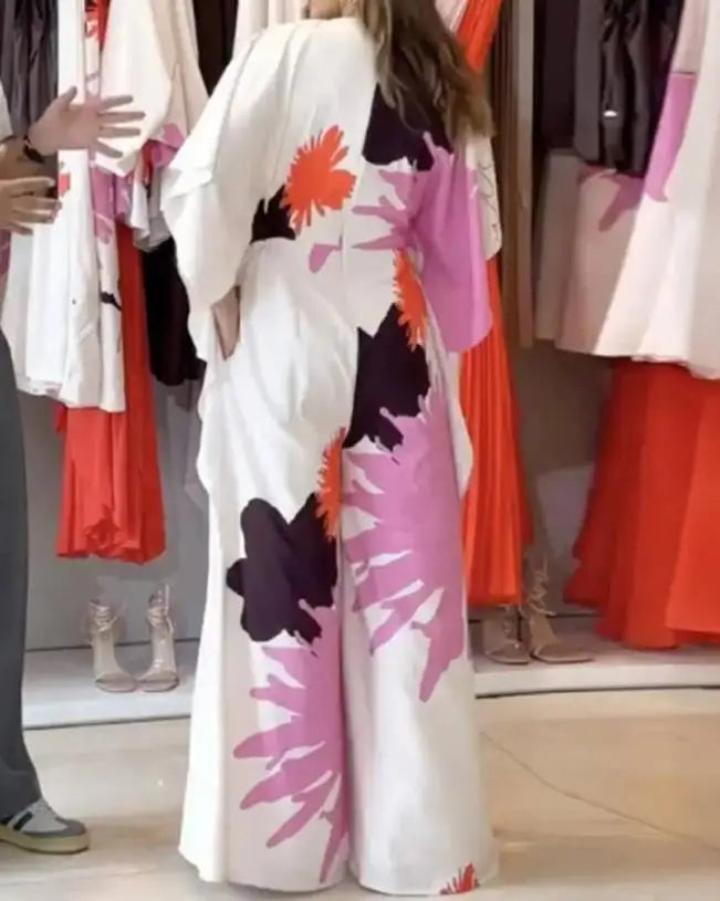 Summer Jumpsuits for Women Wear Temperament Female Dairy Clothes Women's Fashion Colorblock V-Neck Half Sleeve Wide Leg Jumpsuit