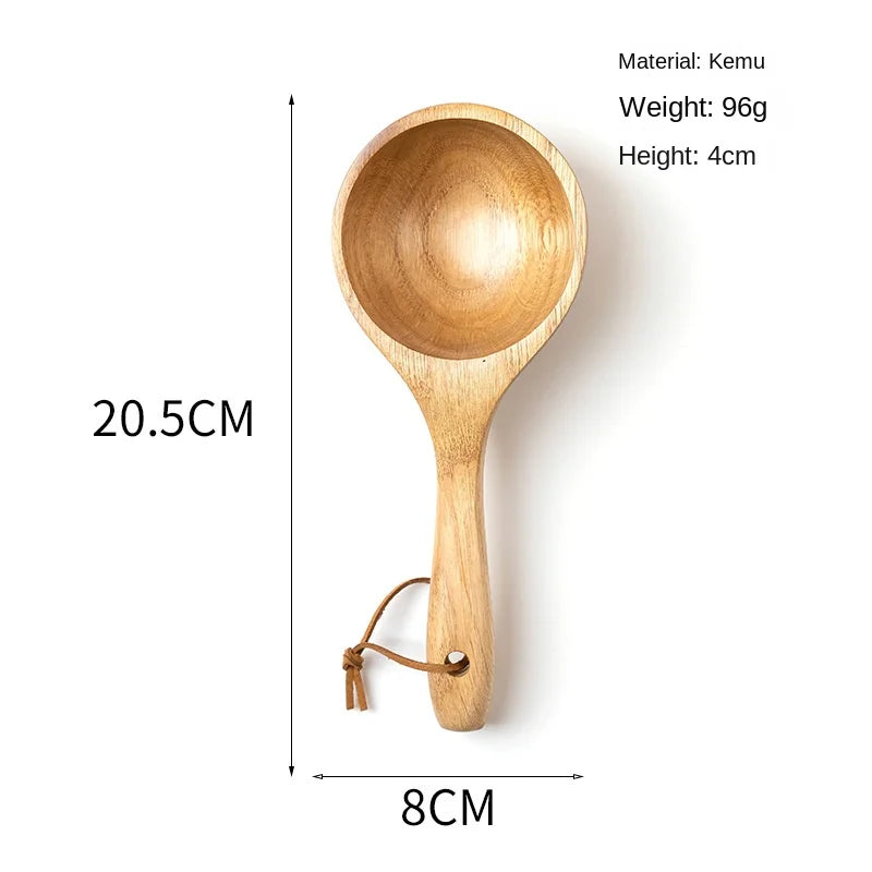 Creative Japanese Style Household Whole Wood Long Handle Dry Rice Spoon Practical Wooden Measuring Spoon Water Ladle