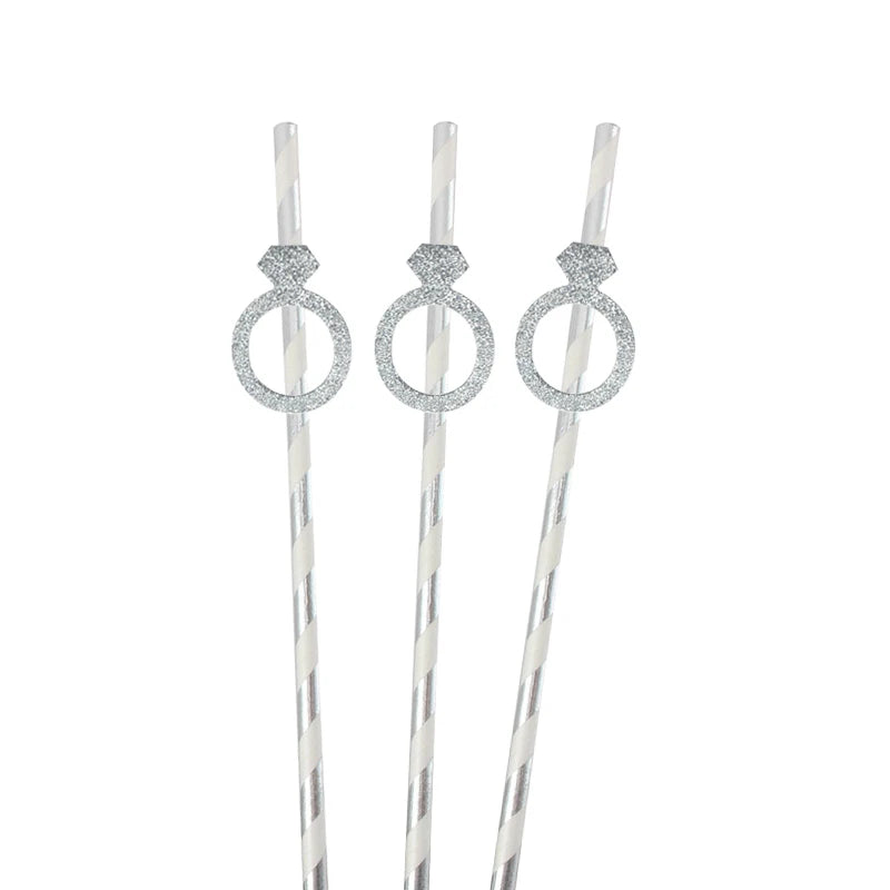 10Pcs Paper Diamond Ring Straws For Valentine's Day Single Proposal Wedding Bride Tribal Bridal Shower Hen Party Decoration