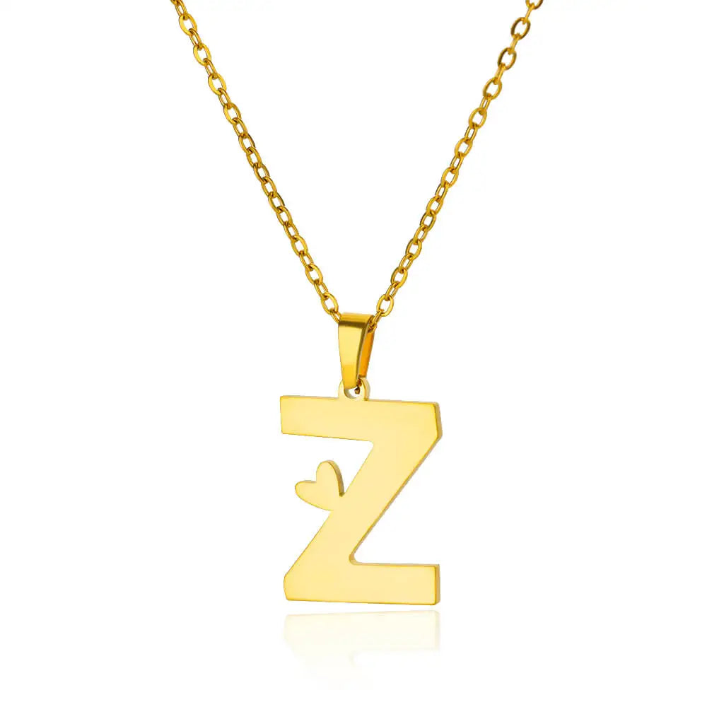 Stainless Steel Heart Letter Pendant Necklaces for Women Men Gold Color Initials Necklace Valentine's Day Jewelry Couple Gift