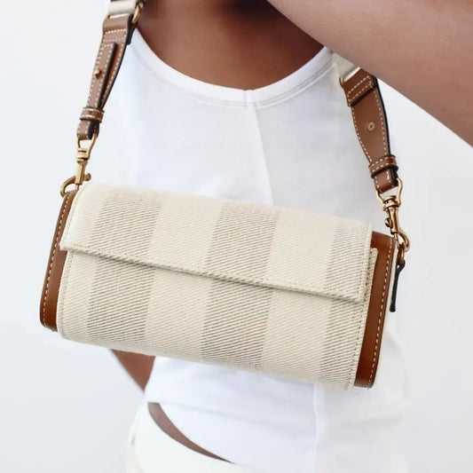 Casual Versatile Women's Handbag Commuter Shoulder Crossbody Bag Soft Canvas Square Shape Mobile Phone Pocket Polyester Lining