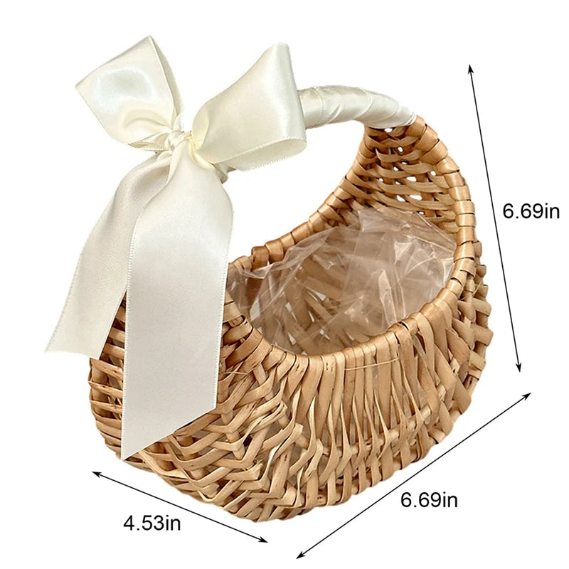 Wicker Basket Woven Basket With Handle Wedding Flower Girl Baskets Sturdy Picnic Home Decor
