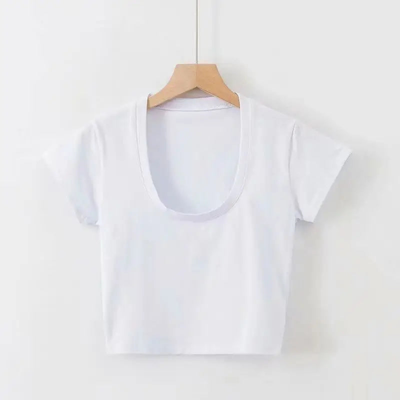 Summer Sexy T Shirt Tops for Women Clothes Stretch Slim Tees Shirt Femme U Neck Short Sleeve T-shirts Streetwea Crop Top