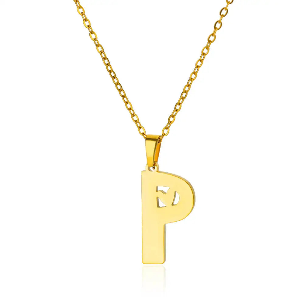 Stainless Steel Heart Letter Pendant Necklaces for Women Men Gold Color Initials Necklace Valentine's Day Jewelry Couple Gift