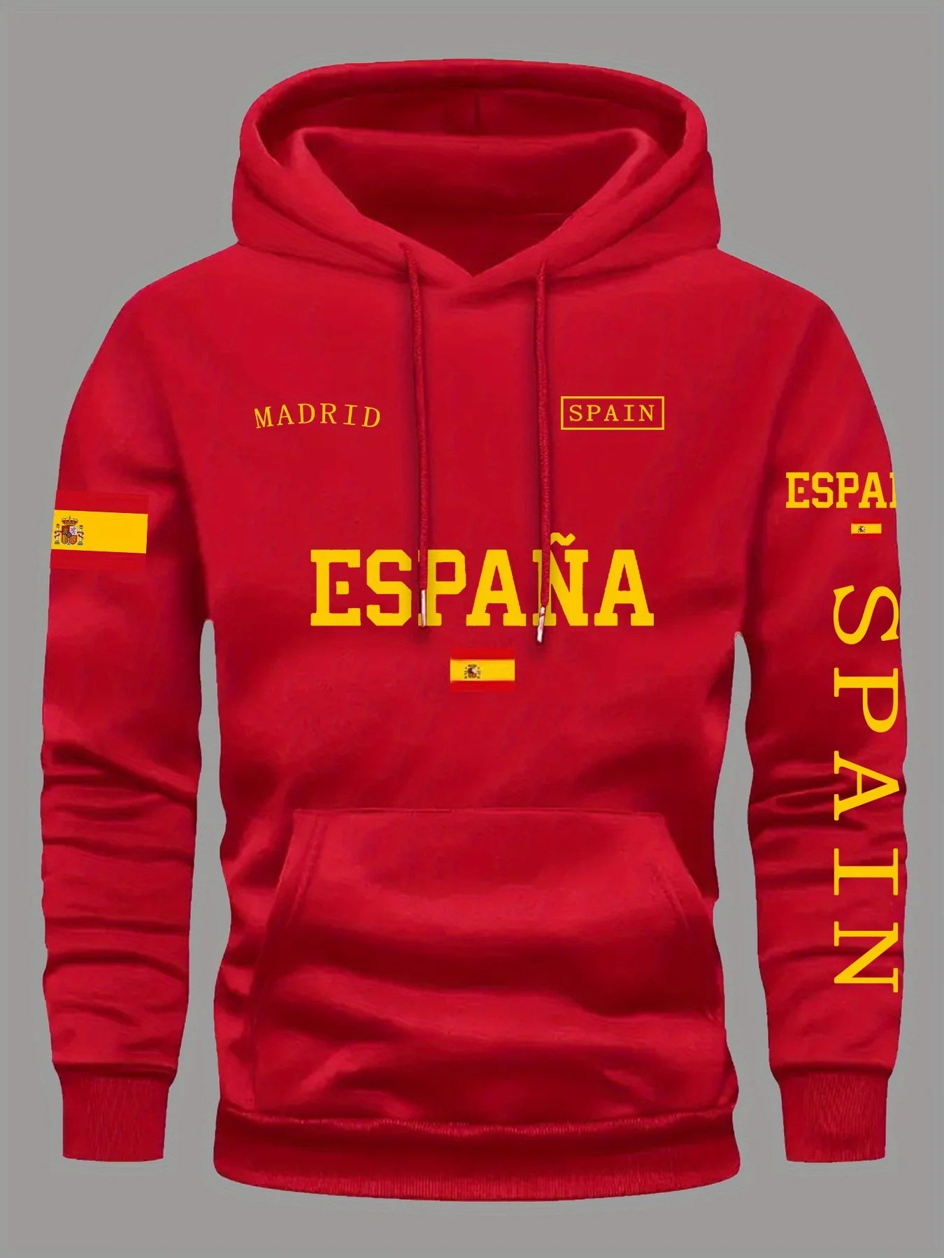 Spanish Flag Graphic Print Men Women Hooded Sweatshirt Autumn Winter Daily Outdoor Vacation Fitness Casual Loose Warm Sportswear