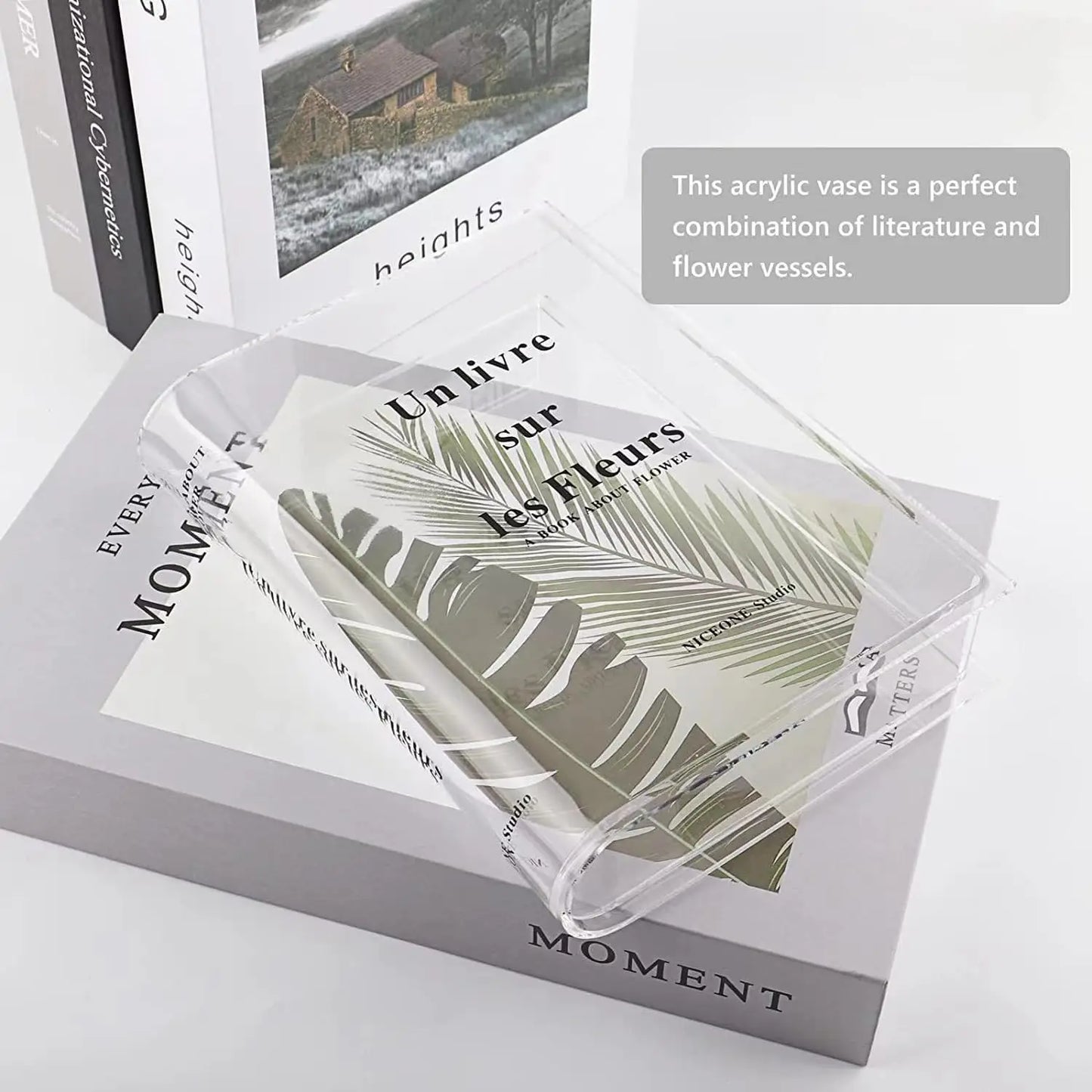 The Language of Flowers Acrylic Book Vase Unique Home Decoration Artistic and Cultural Flavor Acrylic Plant Vases for Home Decor