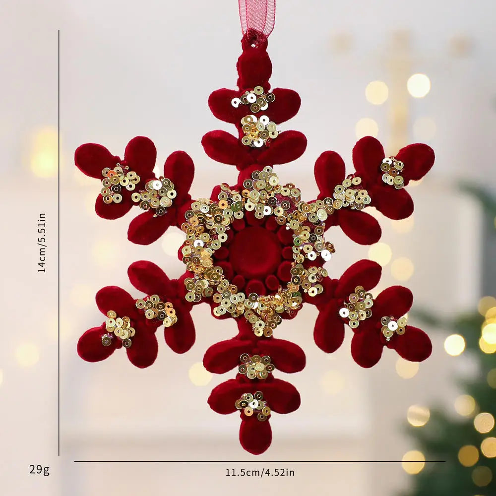 2026 Merry Christmas Ornaments Red Flocked Burgundy Christmas Tree Hanging Decorations Pendants Holiday Party Decor