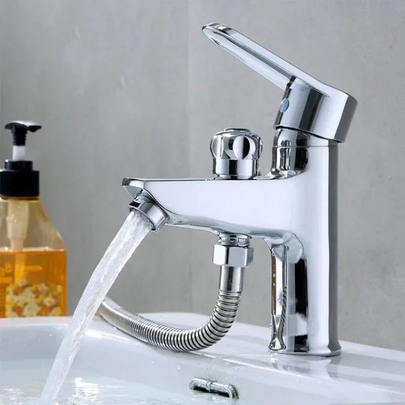 Basin Cold and Hot Water Faucet Double Use with Spray Gun Two-in-one Bath Shampoo Single-hole Bathroom Faucet