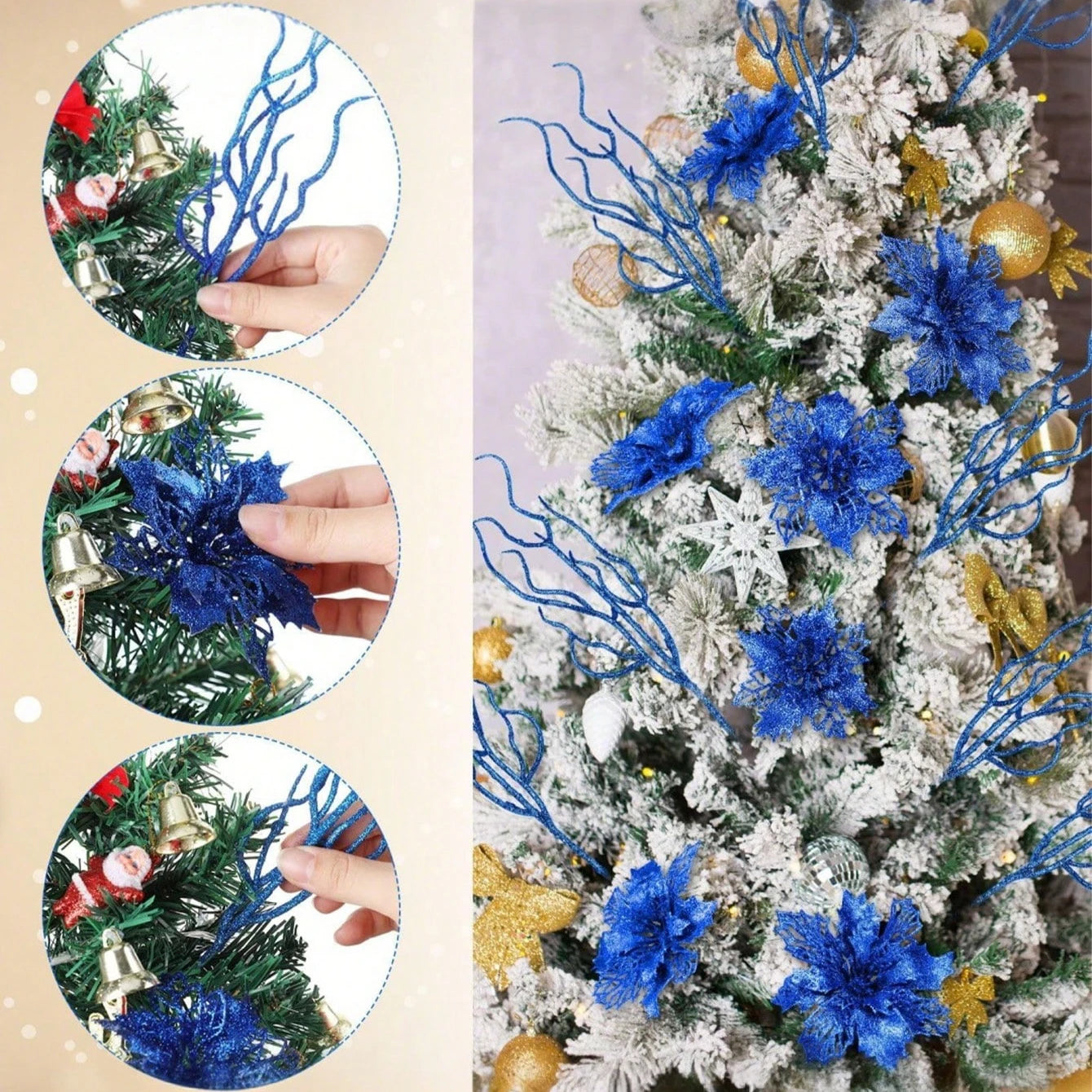 10Pcs Blue Artificial Flowers Branch Fake Plant Christmas Tree Decoration for Xmas Garland Ornament Home Decor 2026 Accessories