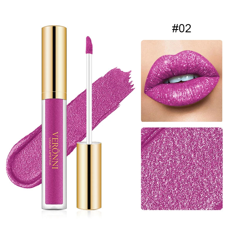 Waterproof 10 Colors Sexy Glitter Diamond Lip Gloss Shimmer Matte Liquid Lipstick LongLasting Lip Makeup Non-stick Cup cosmetics