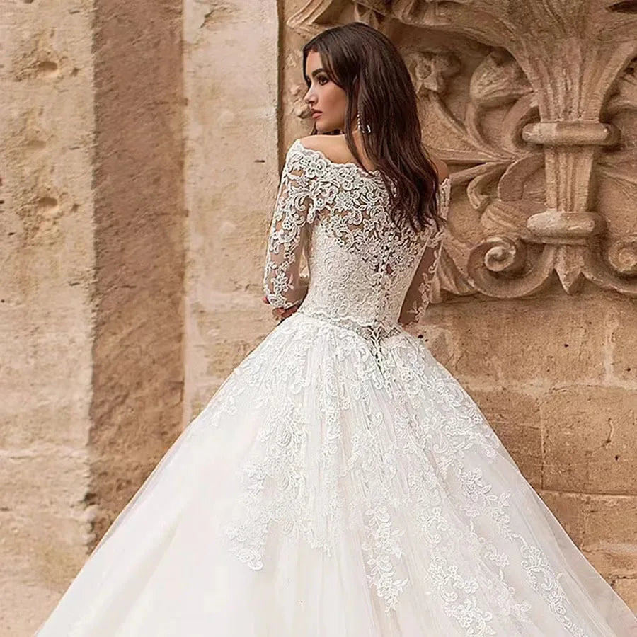 New  Wedding Dress One Shoulder High Waist Slim Fit Trailing Lace Sticker Bridal Dress