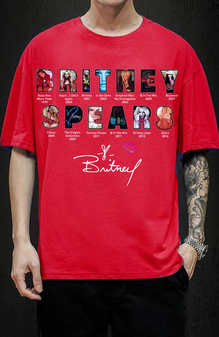 Britney Spears Men's Oversized Tee Shirt Vintage Street Hip Hop Y2k High Quality T-Shirt Cotton Streetwear Female Male Clothing