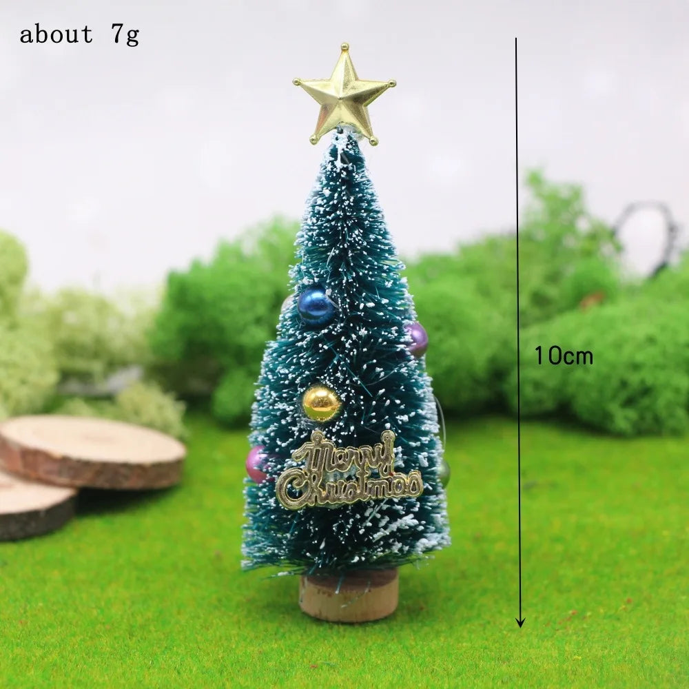 1Pcs "Merry Chrismas" Sisal  Simulation Christmas Tree Miniature Scene  Snowflakes Little Pine Needle Tree Dollhouse Decor