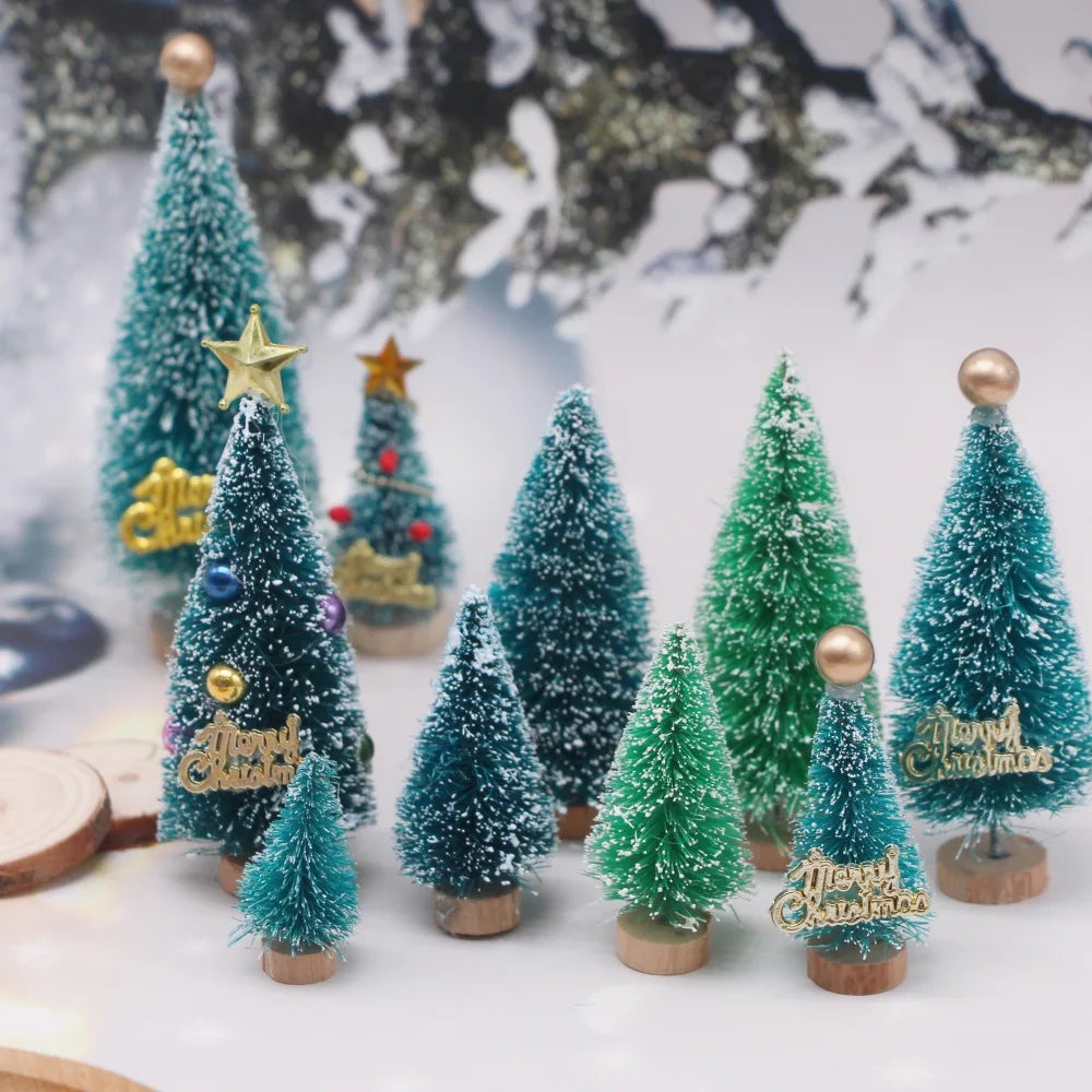 1Pcs "Merry Chrismas" Sisal  Simulation Christmas Tree Miniature Scene  Snowflakes Little Pine Needle Tree Dollhouse Decor